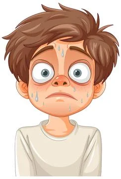 Anxious Boy with Sweaty Face Stock Illustration