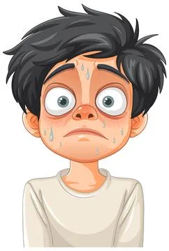 Anxious Boy with Sweaty Face Stock Illustration