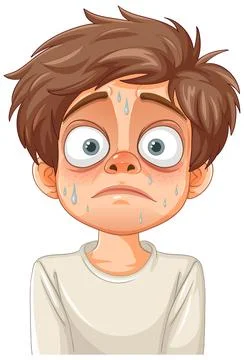 Anxious Boy with Sweaty Face Stock Illustration