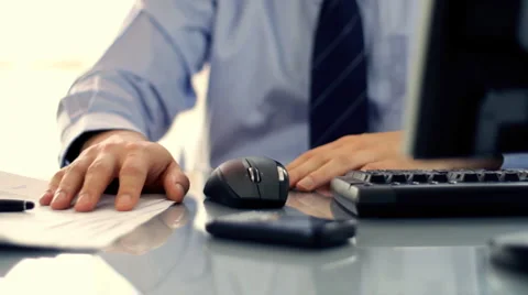 Anxious businessman hands on the reflective table Stock Footage