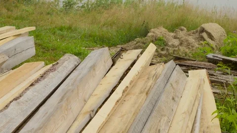 Anxious chipmunk on the end of bunch planks Stock Footage 73320555