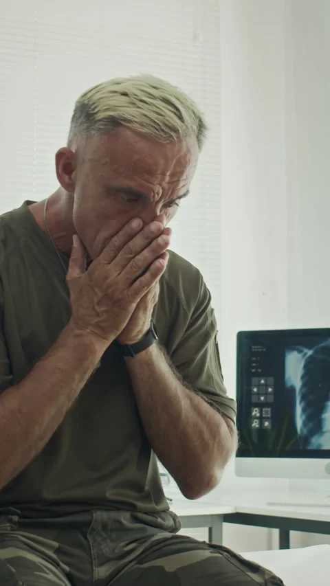 Anxious Ex-soldier Having Panic Attack at Doctors Office Stock Footage 280456379