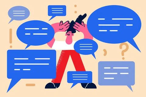 Anxious man distressed with notifications on internet Illustrazione stock
