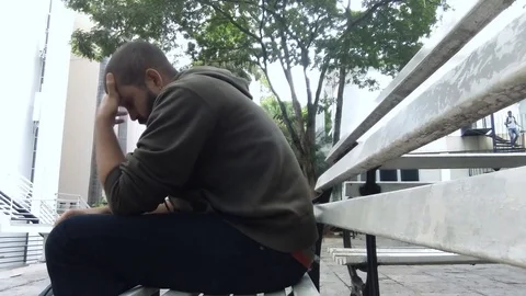 Anxious Man On Park Bench 스톡 동영상 71476187