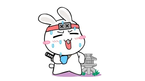 Anxious ninja rabbit animation using a sweatband on white background Stock Footage 282772080