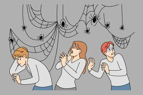 Anxious people scared of spiders Stock Illustration