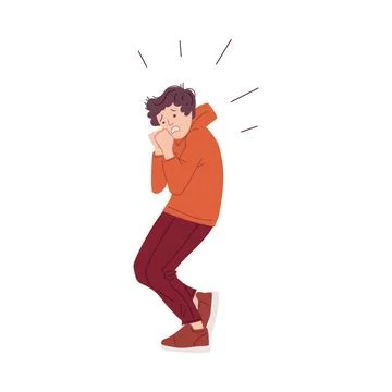 Anxious scared panicked man or teenager suffers from panic, flat vector isolated Illustrazione stock