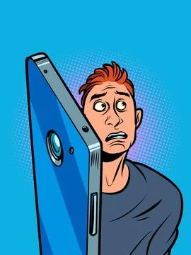 Anxious waiting for a message or call. A man near a smartphone Stock Illustration
