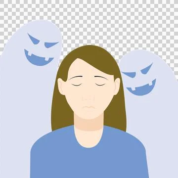 Anxious Woman Surrounded by Ghosts Flat Vector Mental Health Illustration Stock-Illustration