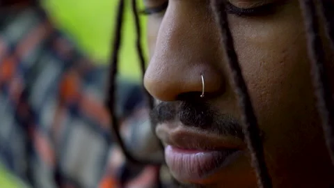 Anxious Young Black Man With Closed Eyes and Hands On His Head Stock Footage 142012049