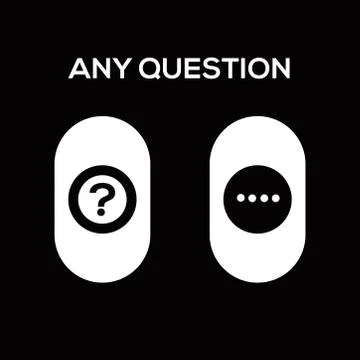 Any question text and icon drawings on black background. Stock Illustration