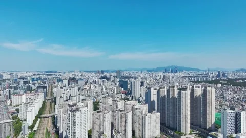 Anyangcheon Stream, Roads and Subway Trains in Geumcheon-gu, Seoul Stock Footage 346506436