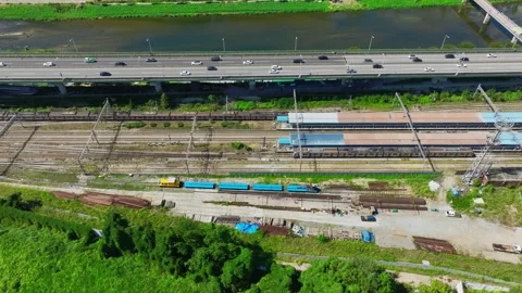 Anyangcheon Stream, Roads and Subway Trains in Geumcheon-gu, Seoul Stock Footage 346506948