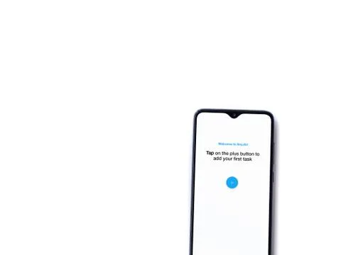 Any.Do app launch screen with logo on the display of a black mobile smartphon Foto stock