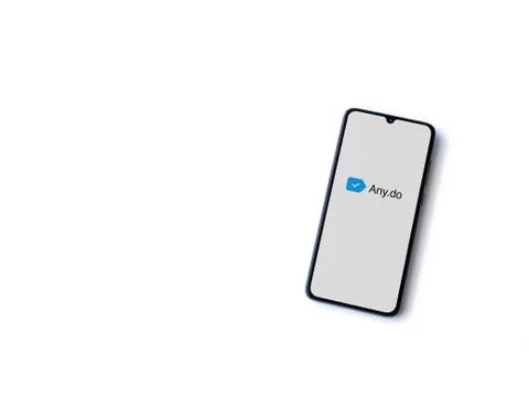 Any.Do app launch screen with logo on the display of a black mobile smartphon Stock Photos