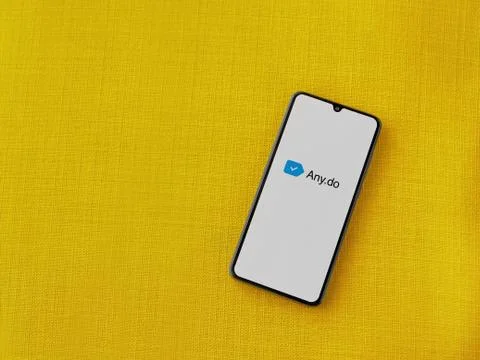 Any.Do app launch screen with logo on the display of a black mobile smartphon Stock Photos