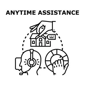 Anytime assistance concept offering support and housing help Stock Illustration