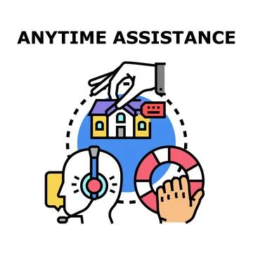 Anytime assistance concept offering support and housing help Stock Illustration