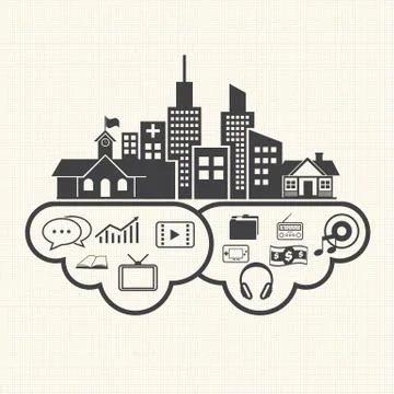 Anywhere use the cloud. Cloud computing concept. Vector 库存插图