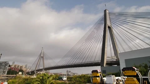 Anzac bridge and surrounding trees slow motion in Sydney 4K Video stock 268154620