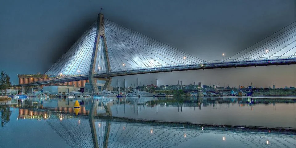 Anzac Bridge by Moonlight. Stock Photos