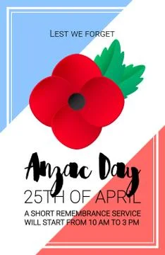 Anzac Day Lest We Forget banner. Paper cut Red Poppy flowe Stock Illustration