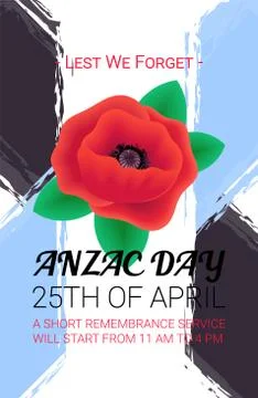 Anzac Day Lest We Forget banner. Remembrance service poster. Stock-Illustration