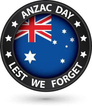 Anzac Day Lest We Forget black label, vector illustration Illustrazione stock