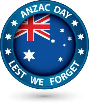 Anzac Day Lest We Forget blue label, vector illustration Illustrazione stock