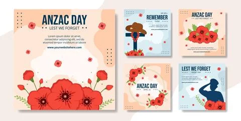 Anzac Day of Lest We Forget Social Media Post Flat Cartoon Hand Drawn Templ.. Stock Illustration