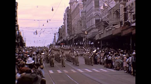 ANZAC Day Parade - Brisbane 1954 Stock Footage