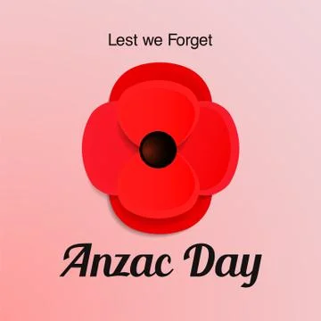 Anzac Day vector card. Paper cut Red Poppy flower Stock Illustration