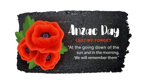 Anzac Day vector poster on a hand drawn ink background. Lest We Illustrazione stock