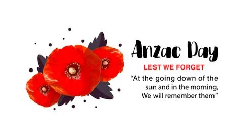 Anzac Day vector poster. Lest We forget. Bright Red Poppy flower 库存插图