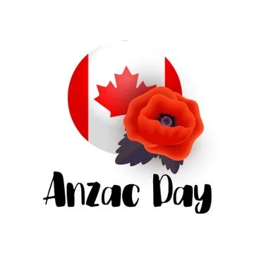 Anzac Day vector poster. Remembrance Day tag with a Flag of Canada. Bright Red Stockillustratie