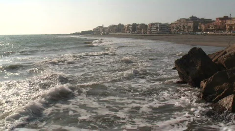 Anzio seawall beach Stock Footage 361055