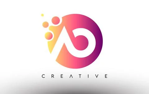 AO Dots Bubbles Letters in a Circle. AO Letter Design Logo with Purple Orange Stock Illustration