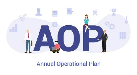 Aop annual operational plan concept with big word or text and team people wit Stock-Illustration