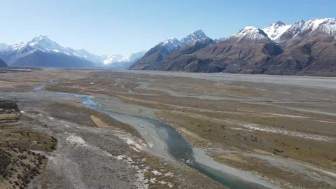 Aoraki / Mount Cook - Pan Over Tasman River Stock Footage 139904345