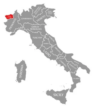 Aosta Valley red highlighted in map of Italy Stockillustratie