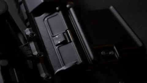 AP-15 close-up, lying on a table with a telescopic sight Video stock 246137831