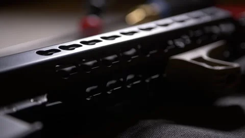 AP-15 close-up, lying on a table with a telescopic sight Video stock 246138074