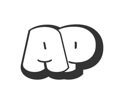 AP logo, bubble comic lettering, rounded in graffiti style black and white .. Stock Illustration
