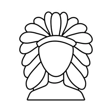 Apache with feather hat line style icon 스톡 일러스트