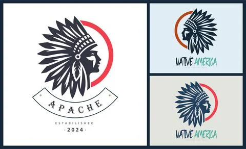 Apache indian aztec native american warrior tribes face head logo Stock Illustration