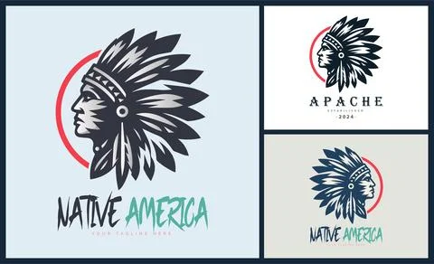 Apache indian aztec native american warrior tribes face head logo Stock Illustration