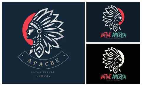 Apache indian aztec native american warrior tribes face head logo Stock Illustration