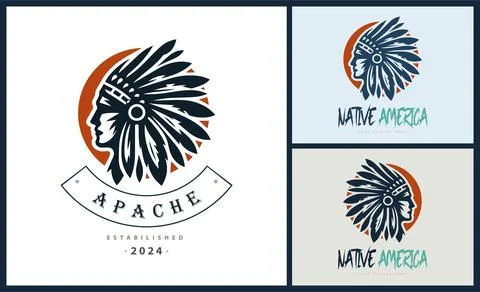 Apache indian aztec native american warrior tribes face head logo Stock Illustration