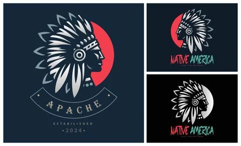 Apache indian aztec native american warrior tribes face head logo Stock Illustration