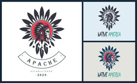 Apache indian aztec native american warrior tribes face head logo Stock Illustration